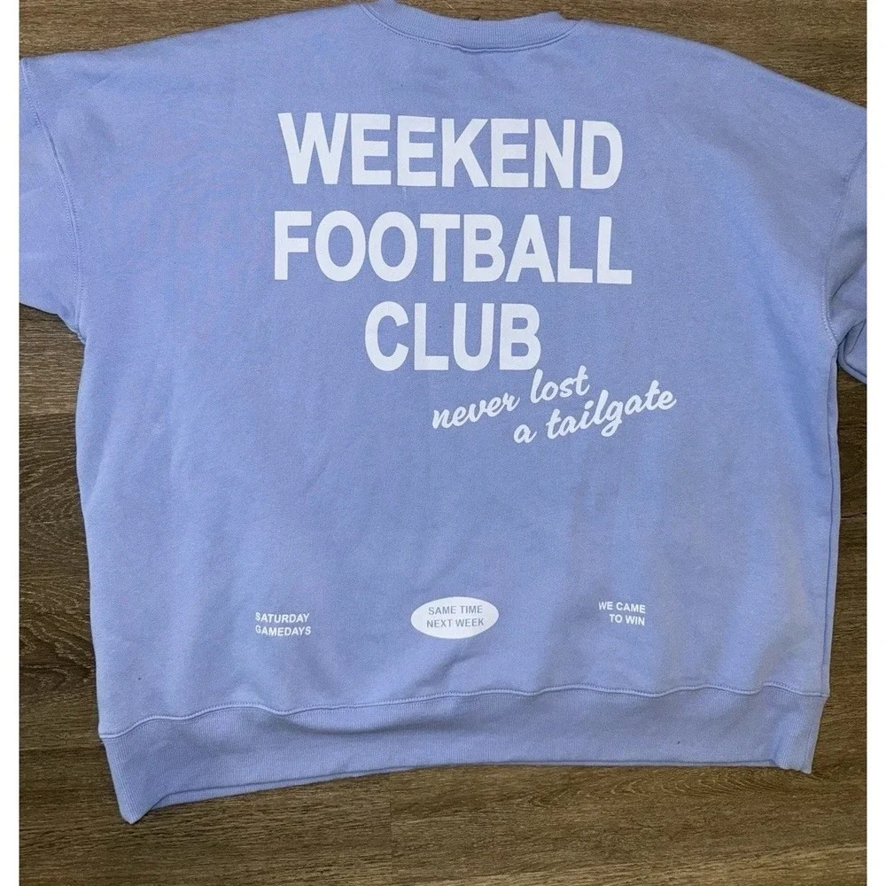 Womens Oversized Pullover Fleece Sweatshirt Football Club Light Blue Size XS - Picture 2 of 13